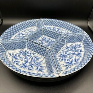 Chinoiserie Blue & White 5-Piece Sectional Serving Set with Lazy Susan – 15"